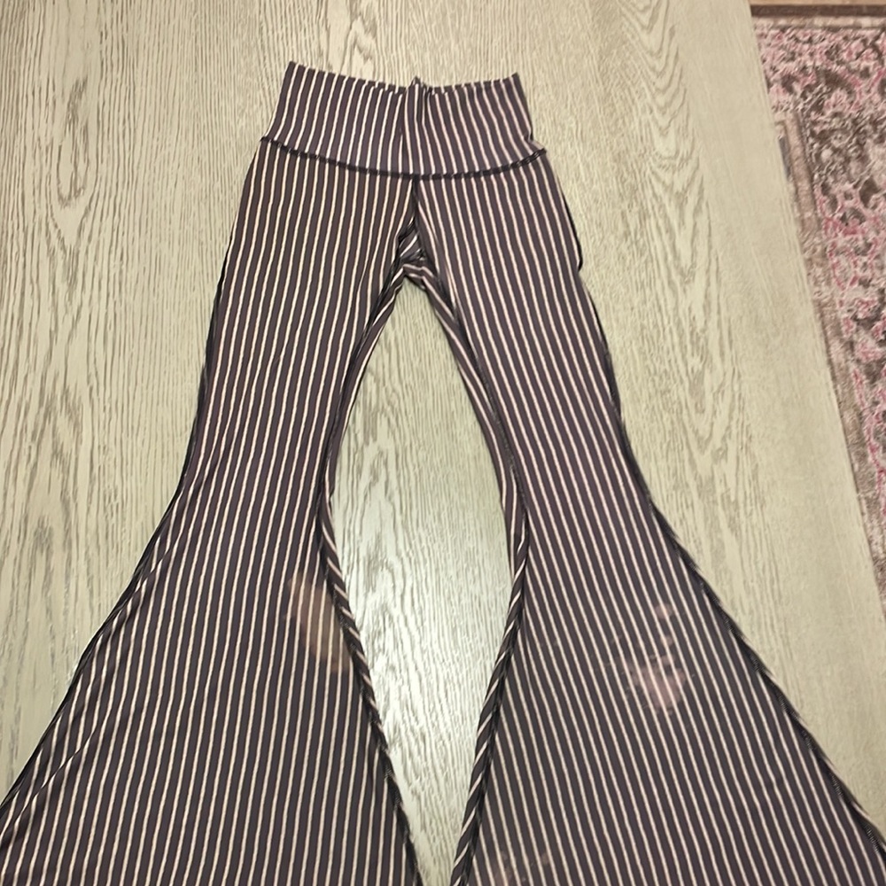Original Teeki Dust and Gold Striped Bell Bottom Flare Yoga Pants